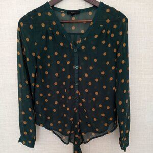 Mine Green and Yellow Polka Dot Long Sleeve Sheer Top